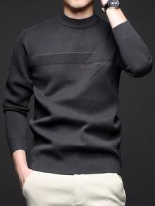 【尺码偏大】男士圆领毛衣，商务休闲套头针织衫，适合秋冬季穿着