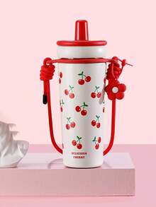 1个720毫升/25.34盎司不锈钢带盖吸管杯，美观大方，大容量便携水杯，便携式旅行咖啡杯，外观时尚便携水杯，可爱少女款，旅行杯，防漏保温水瓶，便携式水杯，保温水壶，泡茶水杯 - 彩色 - 查看 15