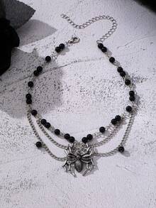 1 Pair Dark Black Color Punk Gothic Style Spider Pendant , Halloween Style Choker Necklaces , Vampire Jewelry For Women - Gothic Spider Pendant Necklace - View 2