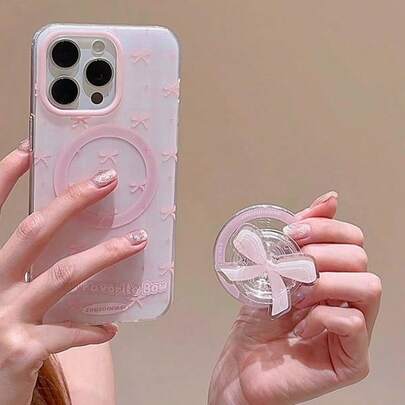 1 件可爱蝴蝶结磁力吸附手机支架，强磁桌面支架，适合女孩、女朋友的礼物，兼容 、Android 手机，适合生日、家人、朋友的礼物，推拉式手机握把手机配件