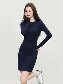 优雅修身迷你紧身连衣裙，百搭时尚，适合春秋季节 - 043寶藍色 - 查看 3