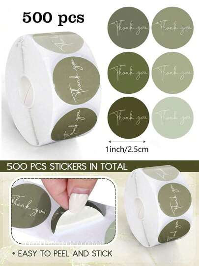 500 piezas/Rollo Pegatinas autoadhesivas bohemias de agradecimiento, 6 etiquetas de sello de círculo degradado verde, adecuadas para negocios, bodas, cumpleaños, suministros para baby shower, pegatinas de sello de PVC resistentes al agua