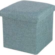 Folding Stool With Storage Box, Linen-Covered Stool, Small Cube Seat, Suitable For Toy Chest, End Of Bed, Shoe Stool, Hallway, Or Seating. Various Colors And Sizes Available. - Blue - View 1