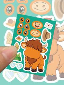 8pcs Cute Animal Face Swap Collage Cartoon Animal Mix And Match Sticker Pattern Single Use For Guitar Skateboard Organizer Backpack Water Bottle Helmet Decoration Perfect For Party Supplies - Multicolor - View 4