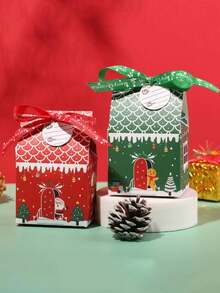 10pcs/50pcs/Pack Colorful Mini Christmas House Gift Boxes, Party Favor Boxes With Ribbons And Cards Christmas Pajamas Gifts Christmas Decor - Multicolor - View 5