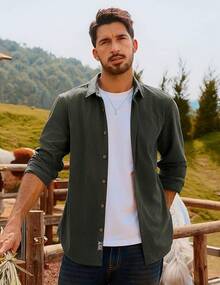 Men's Corduroy Shirts Casual Button Down Shirt Jacket Lightweight Shackethalloween - xanh quân đội - Xem 9