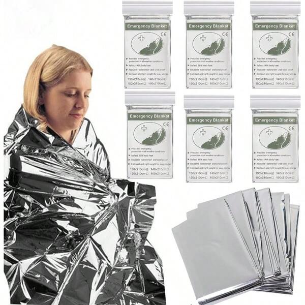 6 Pack Survival Blanket Outdoor Emergency Blanket Supplies Emergency Blankets Mylar Thermal Blanket Gigantic Space Blanket 82 * 64 In Survival Blankets Heavy Duty Camping Gear