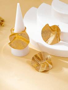 Women's Jewelry Set, Matte Finish Ring + Earrings - Ring + Earring Set Frosted - View 7