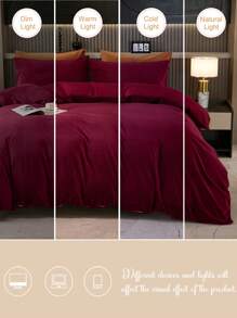 3 件套勃艮第天鹅绒纯色羽绒被套（1 个羽绒被套 + 2 个枕套，无填充物），现代风格，涤纶，柔软温暖，适合卧室，四季皆宜 - 酒紅色 - 查看 8