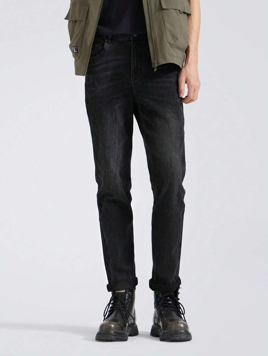 CAMEL CROWN Men's Straight Jeans Autumn And Winter Slim Stretch Casual Wide-Leg Trousers - Dark Gray - View 1