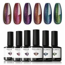 Cat Eye Gel Nail Polish Set, 6 Colors 9D Glassy Cat Eye Glitter Gel Polish Black Red Purple Blue Silver Brown Nail Polish All Seasons With Magnet Soak Off Led DIY Salon Gift-842643 - AA6-極光變色龍 - 查看 2