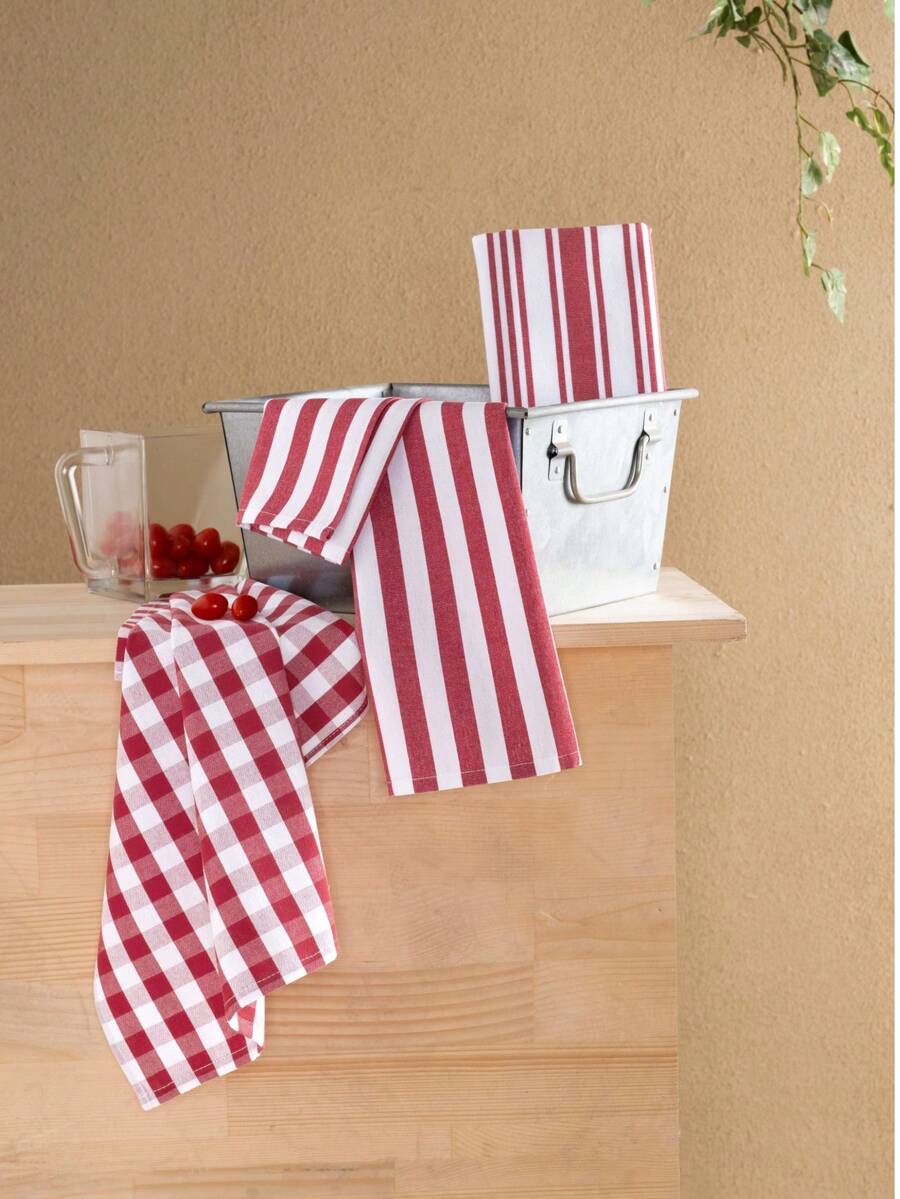 Set Of 3 Kitchen Towels – 100% Cotton – 40x60 Cm – High Absorbency – Soft And Durable – MADE IN TURKEY - Red - View 1