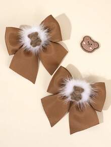 2 Stücke Bären Haarspangen aus Polyester Gros de Tours Schleifenband, Haarstyling-Clip, süße Bären Haarspangen für Kleinkind Mädchen Kinder Accessoires - Verschiedenfarbig - Übersicht 2