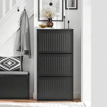 SoBuy 3 Flip-Drawers Shoe Cabinet Shoe Rack Shoe Storage Cupboard Light Grey W61 X D26 X H120cm FSR165-H-HG - Black - View 11