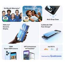 itel A90 双卡智能手机，6.6 英寸 90Hz，Android 14，5000mAh 电池，13MP 摄像头，指纹扫描仪，多媒体智能手机 - 时尚智能手机 - 黑色 - 查看 2