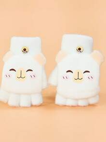 1双儿童5-12岁冬季保暖卡通绵羊五指手套带翻盖，透气半指设计，适合男孩和女孩 - 5-12歲 - 查看 2