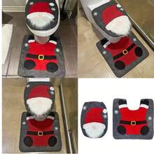 2pcs Santa Toilet Seat Cover, Christmas Bathroom Sets, Toilet Seat Cover And Mat Santa On The Toilet Ornament, Santa Claus Toilet Seat For Happy Christmas Decorations Bathroom Decor
