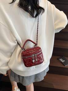 1 pièce Mini sac à main pour femme, couleur unie, sac bandoulière croisé avec motif en losange brodé. Convient pour ranger les cartes et les clés. Porte-monnaie mignon avec décoration en forme de cœur, style Y2K. Sac pour femme adapté à un usage quotidien, aux courses et aux voyages.