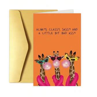 别致俏皮的长颈鹿主题生日贺卡，带信封 - “永远优雅、时髦、有点坏”设计，哑光饰面，撕开密封，适合所有场合，独特的感谢和庆祝礼物