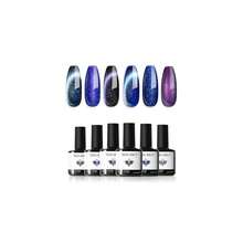 Cat Eye Gel Nail Polish Set, 6 Colors 9D Glassy Cat Eye Glitter Gel Polish Black Red Purple Blue Silver Brown Nail Polish All Seasons With Magnet Soak Off Led DIY Salon Gift-842643 - A1-午夜色調 - 查看 1