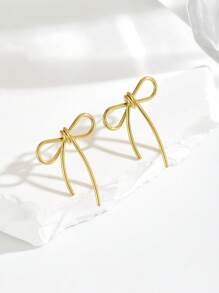 1 对女士优雅蝴蝶结耳钉，简约百搭，适合庆祝、派对、送礼 - 銀色 - 查看 5