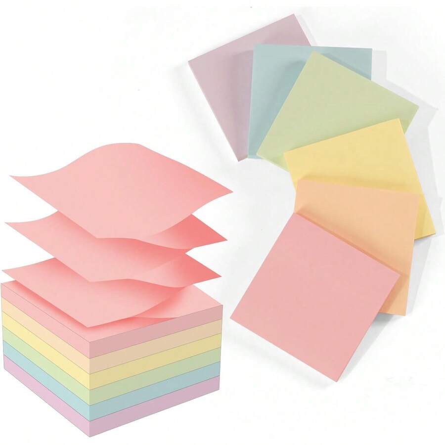 3x3 Inch Pop-Up Sticky Notes, 6pcs Candy Color Note Pads, 50 Sheets Per Pad, 1/6/12 Pads, Total 50/300/600 Sheets, Individually Packaged, Easy To Stick, Suitable For Home, Office, Notebooks