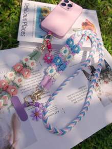 2026新年礼物斜挎手机挂绳，情人节针织挂绳，雏菊马尾辫设计，手工编织，ins风，户外旅行，徒步，防丢，耐用 - 彩色 - 查看 7