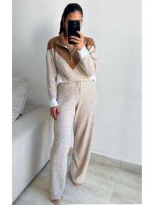 Warm Knit Mousse Set With Zipper Missione - Beige - View 1