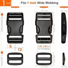 Buckles For 1" Straps: 6 Set Side Release Buckle And 12 Pcs Tri-Glide Sliders Fit 1 Inch (25 Mm) Wide Nylon Webbing, Plastic Snap Clip Quick Fasteners Replacement Heavy Duty Dual Adjustable - 1 Inch X 6 Pack - View 2