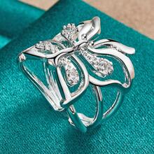 925 Sterling Silver Plated Butterfly Zirconia Open Ring For Women Wedding Charm Fashion Jewelry - Silver - View 1
