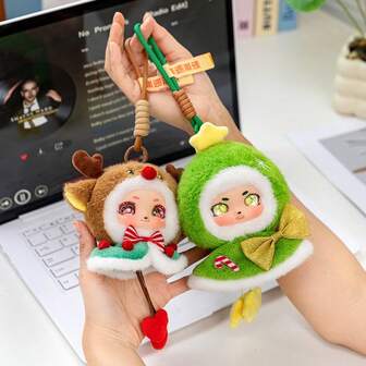 2 piezas Muñeco colgante de resina con diseño de reno y árbol de Navidad, decoración para fiesta de Navidad, accesorio para bolso/coche, regalo de Año Nuevo/cumpleaños