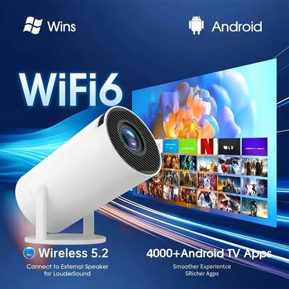 Proyector inteligente HY300 con resolución HD, Android 13 integrado, WiFi y BT5, altavoces de alta fidelidad, resolución nativa de 1080P, ángulo de proyección flexible de 180°, diseño compacto para cine en casa, presentaciones de oficina y regalos de camping, proyector portátil, herramienta de presentación de oficina, cine en casa moderno, audio de alta calidad