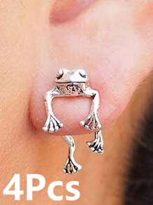 1/2/4 件/套复古青蛙耳环套装 - 精致的动物形耳环，细节精致，时尚女士节日配饰，经典珠宝礼品之选 - 彩色 - 查看 10