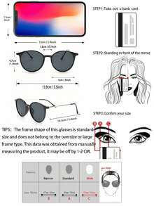 1 Pair Plastic & Metal Round Full-Rim Women's Fashion Glasses, Suitable For Driving, Camping, Rave Parties, Street Photography, Tropical Beach Vacation, Family Outings, Outdoor Attire, Dating, Fashion Accessory - 黑框灰片-1 - 查看 6