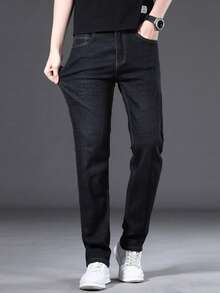 Pantalon Hombre Vaqueros de Casual y Comodidad de Pierna Recta, Jeans Para Hombres de Diseño Clásico Sueltos Vaqueros de Corte Cómodo, Pantalones de Hombre Vaqueros Elásticos a la Moda - Negro - Ver 2