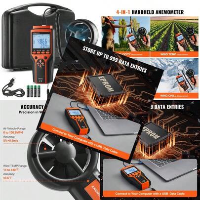 Split Handheld Anemometer Digital Wind Speed CFM Meter Gauge 14140℉ LED