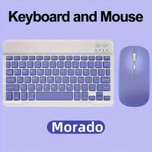 Teclado y Ratón Inalámbricos Recargables Delgados de 7.62 inch en Inglés para iPad Air Pro, Tableta con Android y Windows - Morado - Ver 1