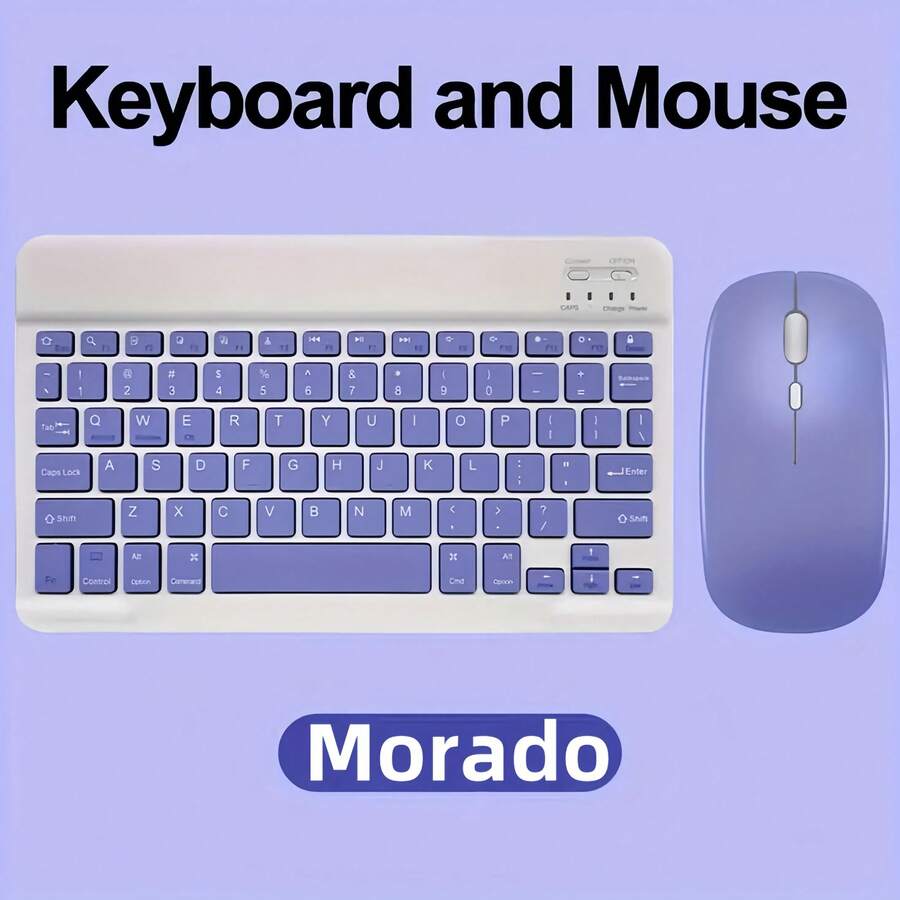 Teclado y Ratón Inalámbricos Recargables Delgados de 7.62 inch en Inglés para iPad Air Pro, Tableta con Android y Windows - Morado - Ver 1
