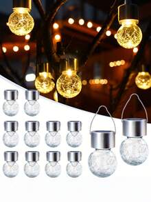 Solar Lights Outdoor Waterproof ,3pcs Solar Hanging Lights Garden Decor,Gifts For Women Mom Grandma,Solar Outdoor Lights Lantern Cracked Glass For Yard, Fence, Tree,Christmas Decorations(Warm White)