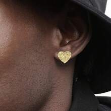 14k Gold Plated Rough Textured Cookie Heart Shape Nugget Stud Earrings Men/Women Unisex - M(10mm) - Xem 4