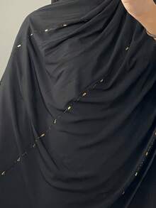 1 Stück Damen Jersey Kopftuch mit Strass, arabischer Stil langer Schal, konservativ einfarbige Kopfbedeckung, geeignet für täglichen Gebrauch zu Kleidung - Schwarz - Übersicht 3