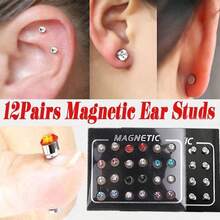 Magnetic Fake Earring Studs No Piercing Crystal Round Shape Men/Women Stimulating Acupoints 3/4/5/6/7MM 12 Pairs/Set - Multicolor - View 5