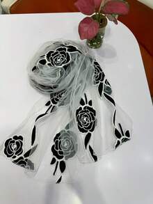1pc Embroidered Jacquard Rose Patchwork Scarf/Shawl - Multicolor - View 8