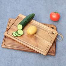 Multifunctional Wooden Kitchen Board, Wooden Cutting Board, Solid Wood Cutting Board With Juice Groove, Double-Sided Chopping Board, Household Kitchen Cutting Board, Butcher Block For Meat, Cheese, Bread, Vegetables And Fruits, Kitchen Essentials, Dorm Necessities, Convenient Hanging And Storage