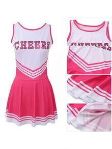 Sexy European And American Style Cheerleader Uniform Set, Cheerleader Performance Costume, Football Cheerleader Outfit Halloween Costume, Party Dress - Pink - View 2