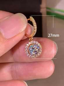 Nooxian 1 par de pendientes geométricos de diamante para mujer, pendientes brillantes para boda y fiesta, pendientes de aro redondos y rectangulares con incrustaciones de cobre y circonita cúbica - Amarillo Oro - Ver 3