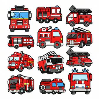 12Pcs Fire Truck Series Shoe Charms For Sandals,Shoe Decoration Premium Quality Popular Charms Accessories Great Gift For Teens Men Women And Adults