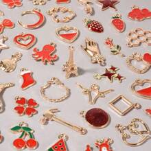 10/20/30/50/80/100 件简约粉色珐琅 + 金合金随机混合心形、五角星、大象、叶子吊坠，适用于包包装饰，手工 DIY 珠宝制作项链手链耳环配件 - 粉紅+金 - 查看 19