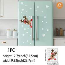 SUPSTICKER 1/2 件圣诞元素可爱卡通驯鹿和圣诞老人家居装饰贴纸，自粘 PVC 贴花，适用于客厅、卧室、厨房、浴室、墙壁、窗户、冰箱、节日氛围，12.79 * 9.33 英寸房间装饰墙贴墙贴 - 彩色 - 查看 11