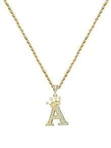 1 Pc Fashion Popular Initial Letter & Crown Pendant Stainless Steel Twist Chain Necklace For Men Women Unisex Choker For Friend Christmas Birthday Gift